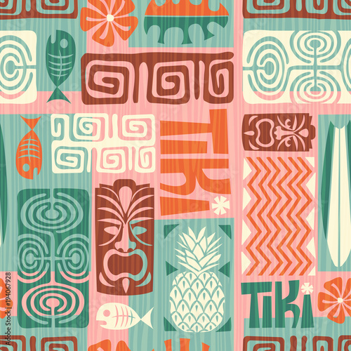 Seamless Exotic Tiki Pattern. Vector illustration