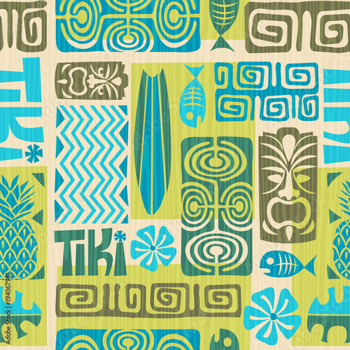 Seamless Exotic Tiki Pattern. Vector illustration photo