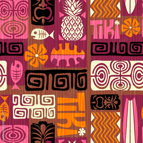 Seamless Exotic Tiki Pattern. Vector illustration