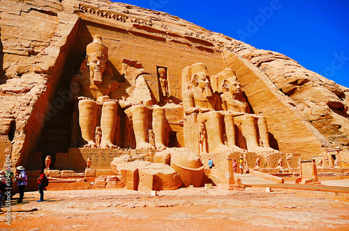 Outer view of the temple dedicated to Pharaoh Ramsesses 2, The twin temples were originally carved out of the mountainside during the reign of Pharaoh Ramesses II photo