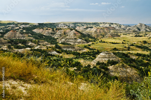 Landscape. Painted Canyon in Badlands, North Dakota. Aerial View.