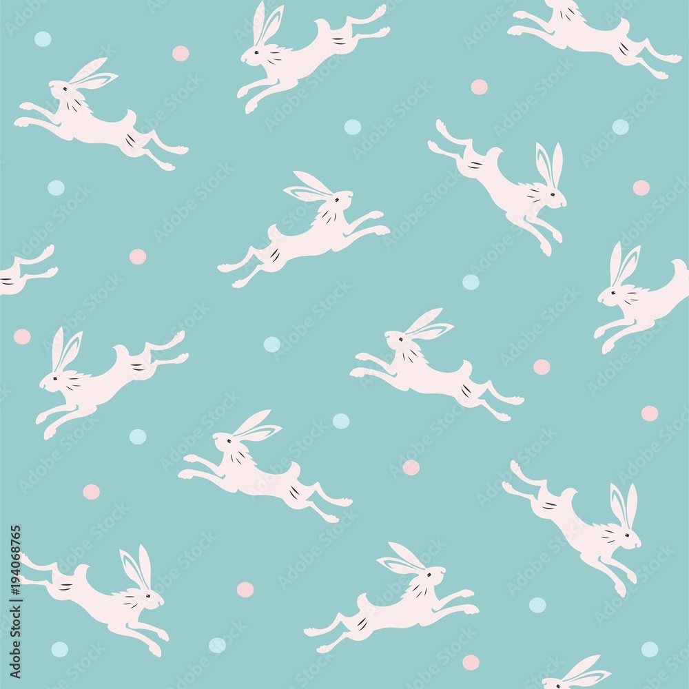 Seamless vector pattern with cute white rabbits. Seamless vector pattern with cute white rabbits.