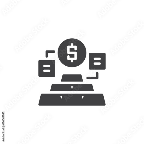 Dollar and gold bars pyramid vector icon. filled flat sign for mobile concept and web design. Gold exchange rate simple solid icon. Symbol, logo illustration