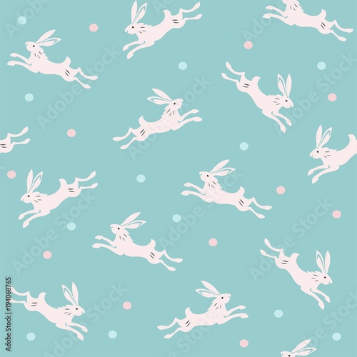 Seamless vector pattern with cute white rabbits.