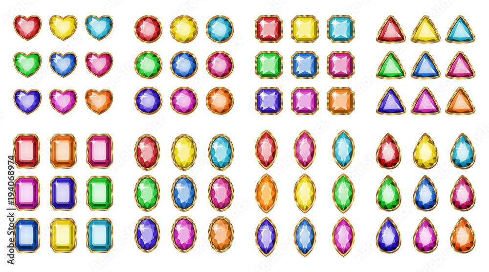 Colored gemstones set in gold. Colored gemstones set in gold.