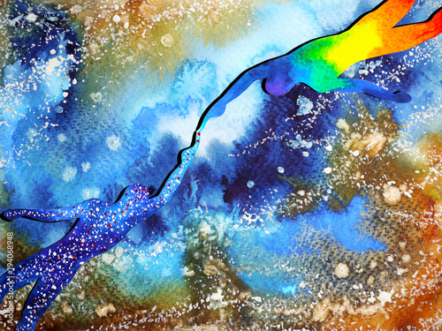 Obraz na plátně human and spiritual powerful energy connect to another world universe abstract i
