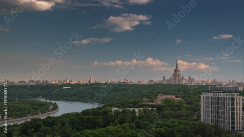 summer day moscow famous sparrow hills park aerial panorama 4k timelapse russia
