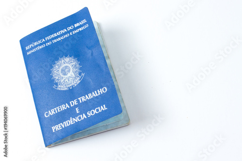Brazilian work document and social security document (carteira de trabalho) on white background