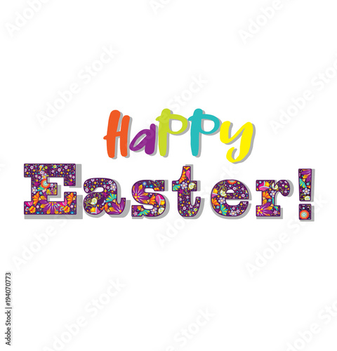 Happy Easter festive vector lettering on white background