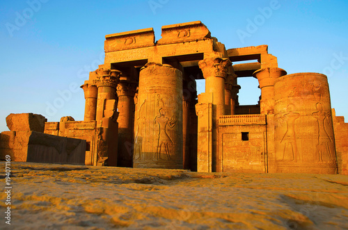Partial view of the Temple of Kom Ombo, Is an unusual double temple, It was constructed during the Ptolemaic dynasty, 180–47 BC photo
