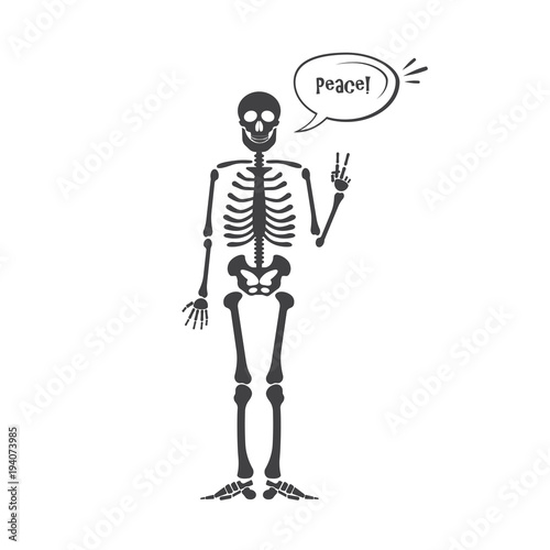 Skeleton human anatomy. halloween black skeleton isolated on white. Skeleton hand sign.