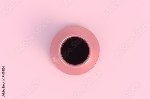 Morning coffee concept on pink background, Top view with copyspace for your text, 3D rendering