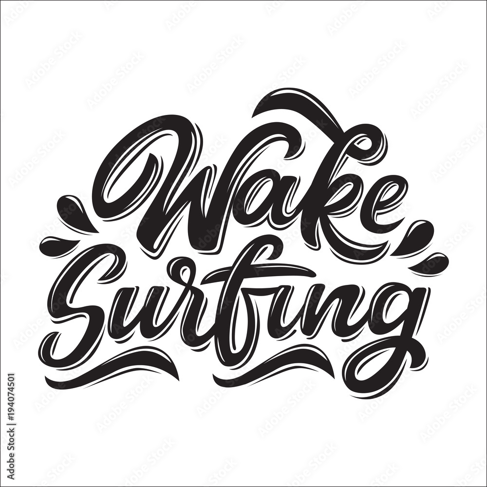 Wake surfing lettering logo in graffiti style isolated on white background. Vector illustration for design t-shirts, banners, labels, clothes, apparel, water extreme sports competition. Wake surfing lettering logo in graffiti style isolated on white background. Vector illustration for design t-shirts, banners, labels, clothes, apparel, water extreme sports competition.