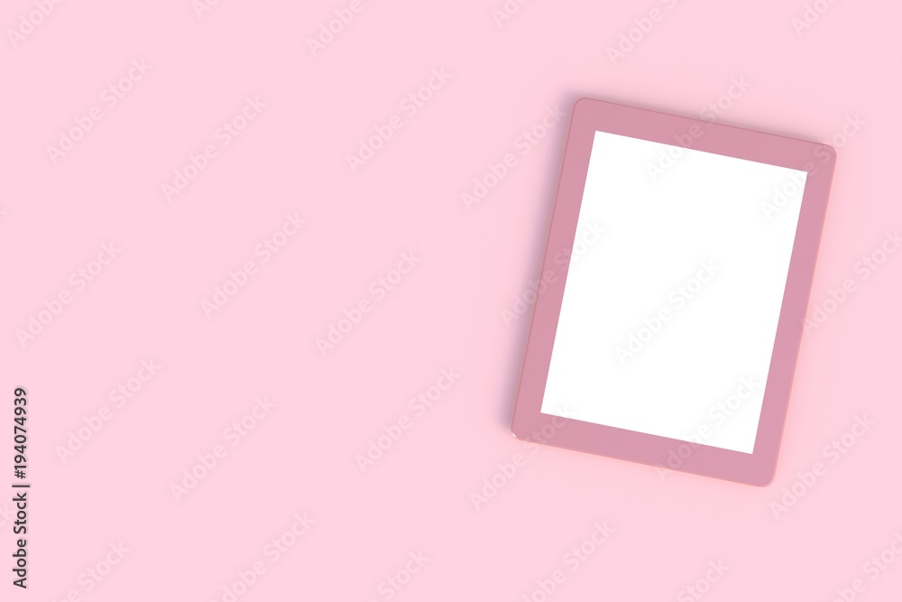 Tablet on pink wood table, 3D rendering Tablet on pink wood table, 3D rendering