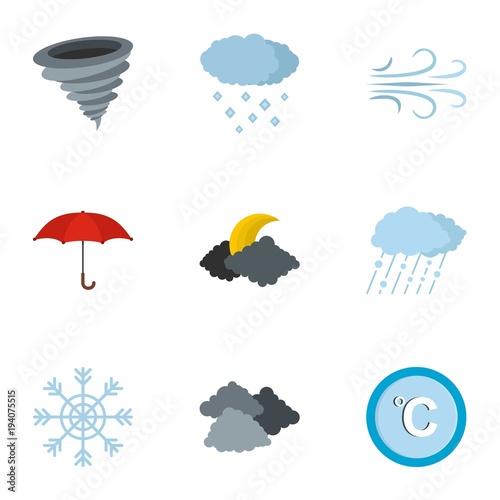Meteorological office icons set. flat set of 9 meteorological office icons for web isolated on white background