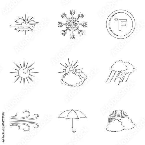 Weather observations icons set. Outline set of 9 weather observations vector icons for web isolated on white background