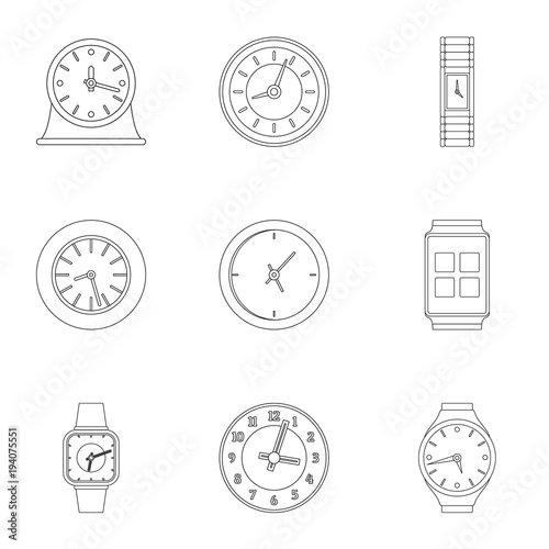 Chronograph movement icons set. Outline set of 9 chronograph movement vector icons for web isolated on white background