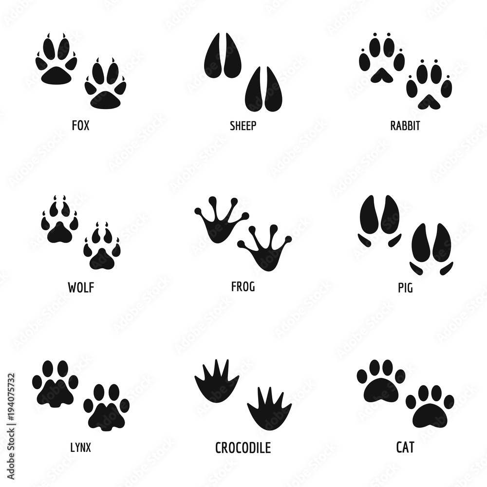 Paw icons set. Simple set of 9 paw vector icons for web isolated on white background Paw icons set. Simple set of 9 paw vector icons for web isolated on white background