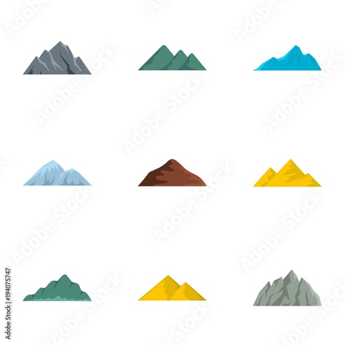Volcano icons set. flat set of 9 volcano vector icons for web isolated on white background