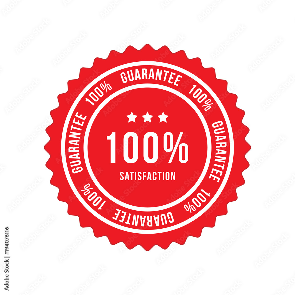 Red sign 100 percent satisfaction guarantee. Flat vector illustration EPS 10