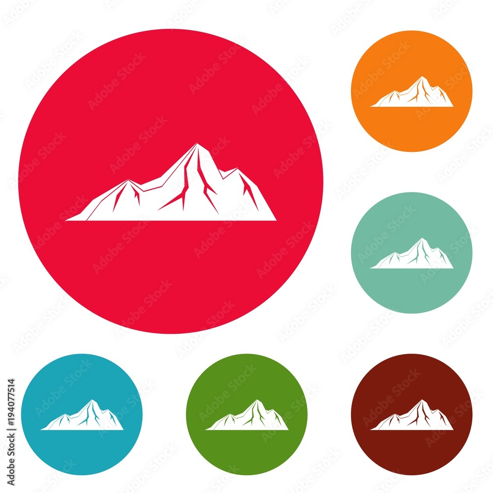 Tall mountain icons circle set vector isolated on white background Tall mountain icons circle set vector isolated on white background