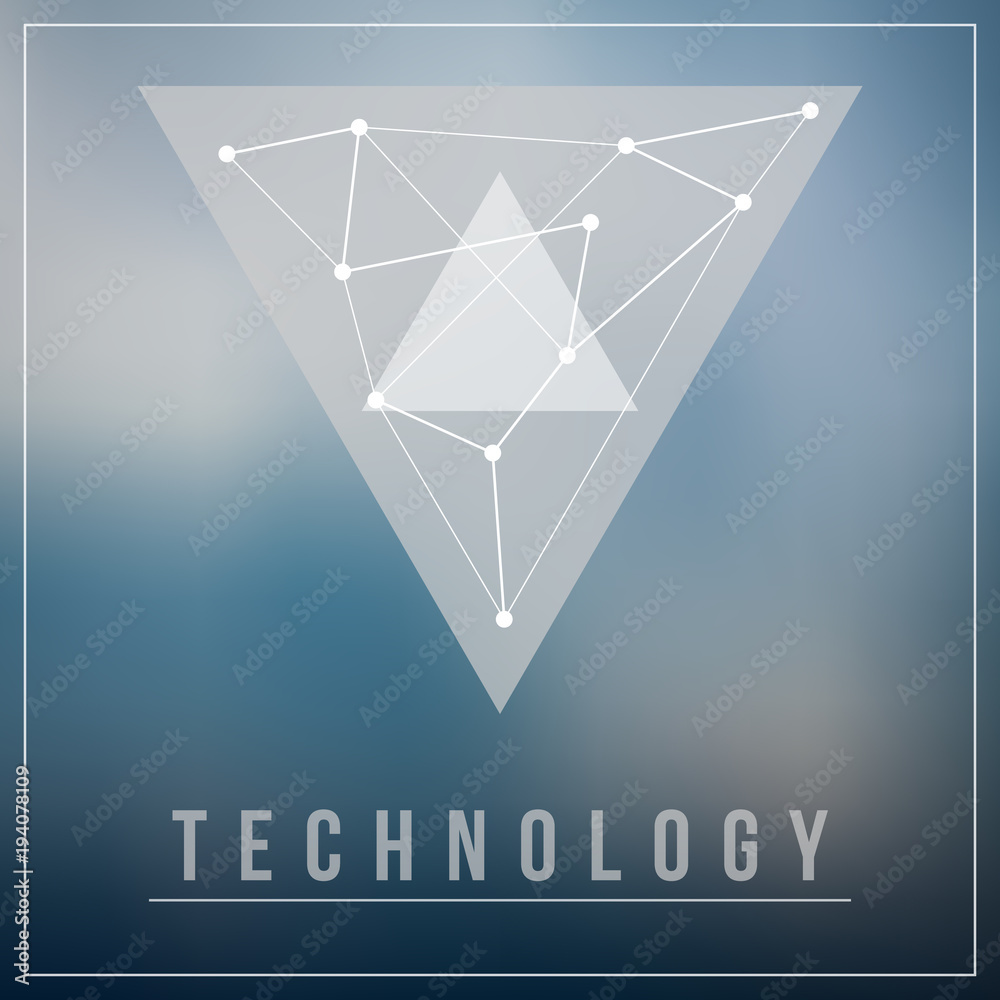 Technology logo design with geometric shapes and triangles. Illustration of modern tech symbol with blurred background and custom text.