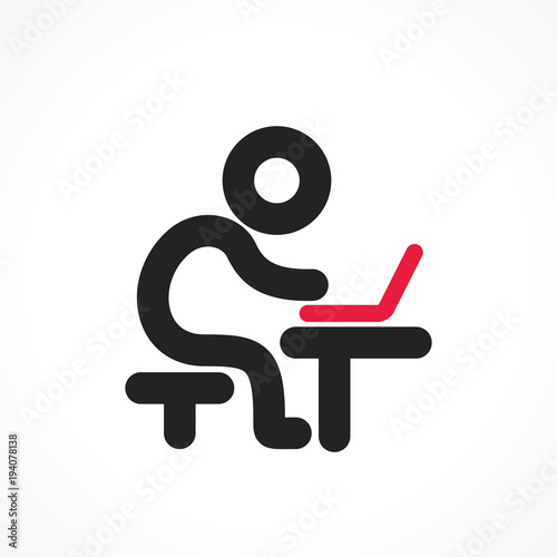 silhouette salarié, étudiant / ordinateur