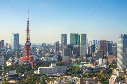 Tokyo aerial view city skyline with Tokyo Tower, Tokyo, Japan