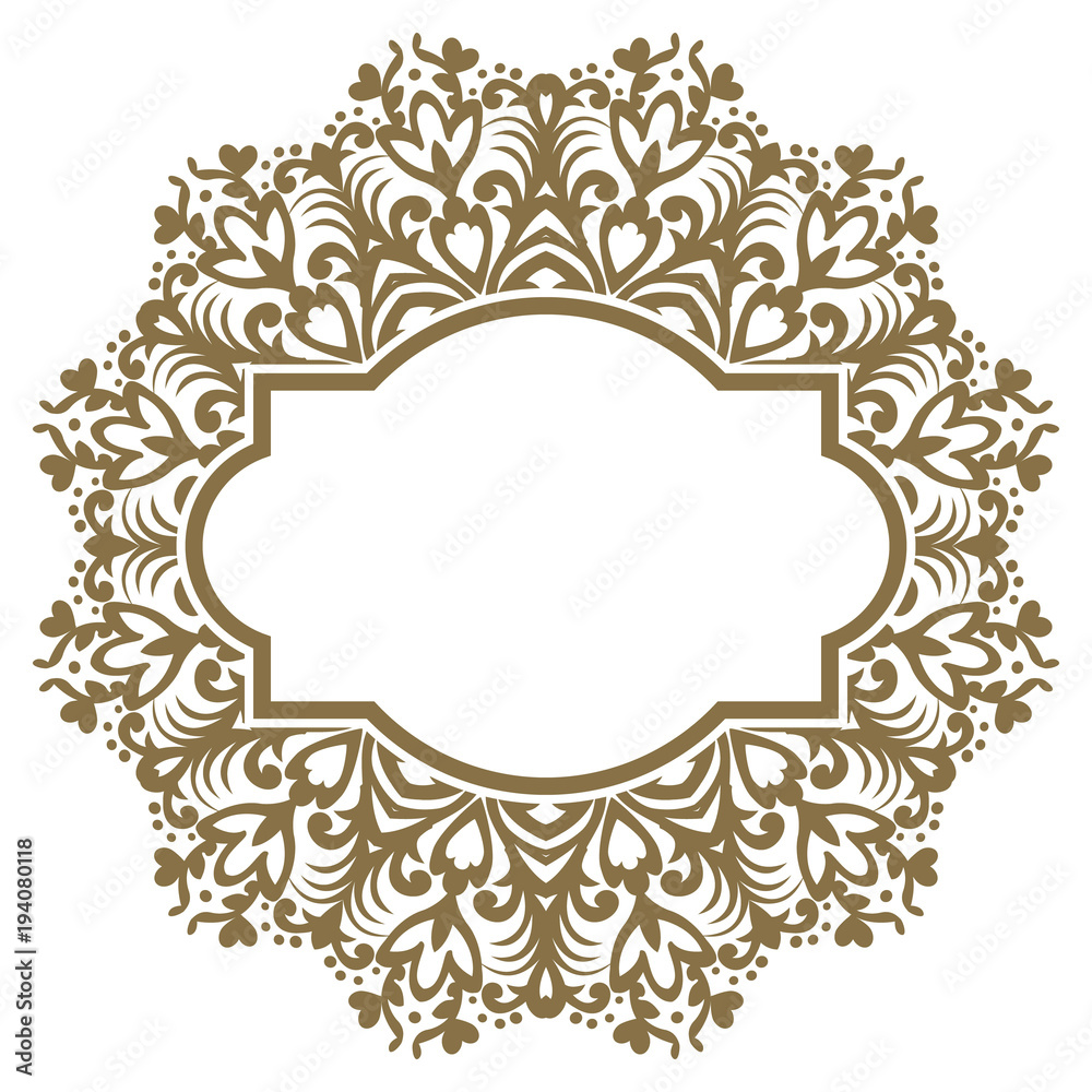 Vector golden ornate frame for you message. Floral ornament with gold ribbon. Luxury decor for design in Victorian style. Vintage oriental template. EPS 8 Vector golden ornate frame for you message. Floral ornament with gold ribbon. Luxury decor for design in Victorian style. Vintage oriental template. EPS 8
