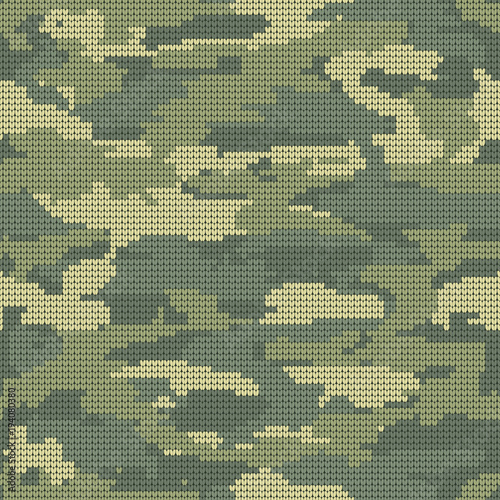 Abstract Knitting Seamless Texture. Military Decorative Camouflage Pattern Background. Vector Illustration.