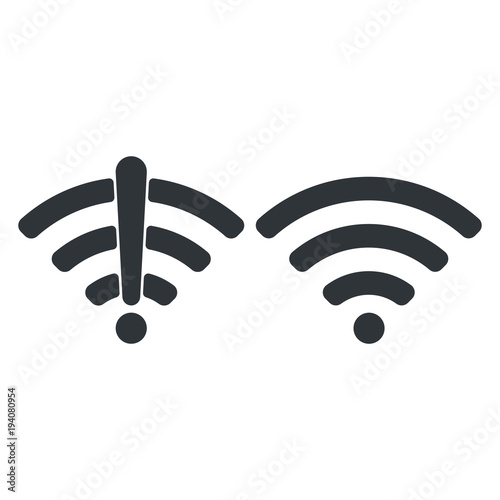 Wireless wifi icon sign flat design vector illustration set. Wifi and no wifi internet signal symbols set in black color isolated on white background