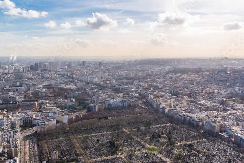 Paris  panorama  aerial view  Montparnasse cemetery and beautiful buildings   
