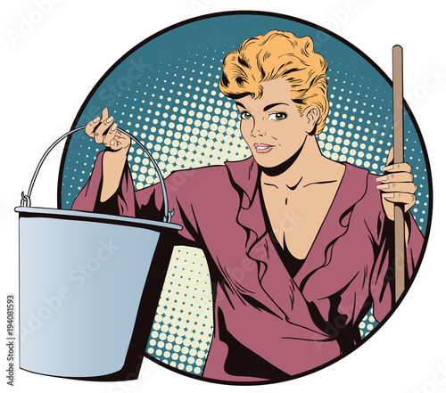 Woman from cleaning service. Stock illustration.
