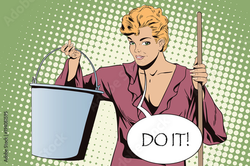 Woman from cleaning service. Stock illustration.