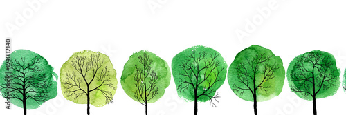 vector seamless pattern with deciduous trees
