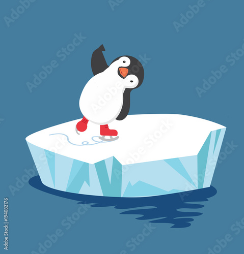 penguin  doing ice skating on ice floe