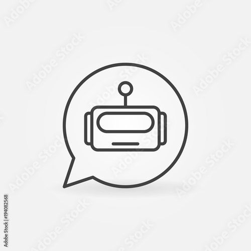 Robot head in speech bubble vector icon in thin line style