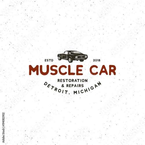 vintage muscle car garage logo. vector illustration