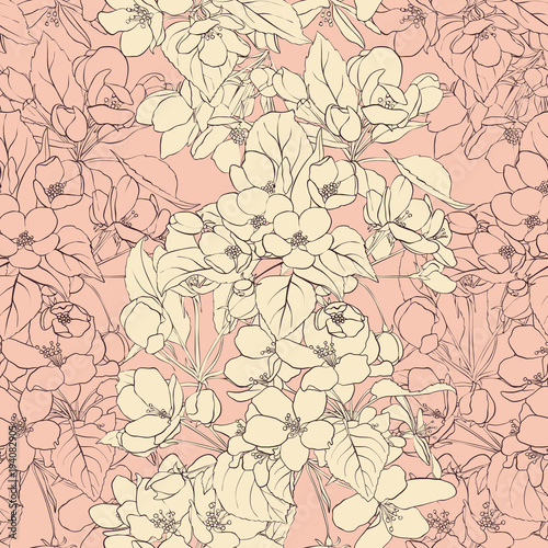 vector seamless pattern with apple blossoms