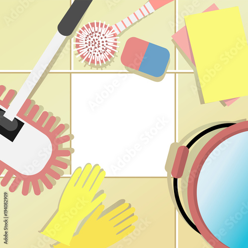 Housecleaning background with cleaning set