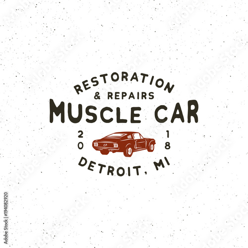 vintage muscle car garage logo. vector illustration