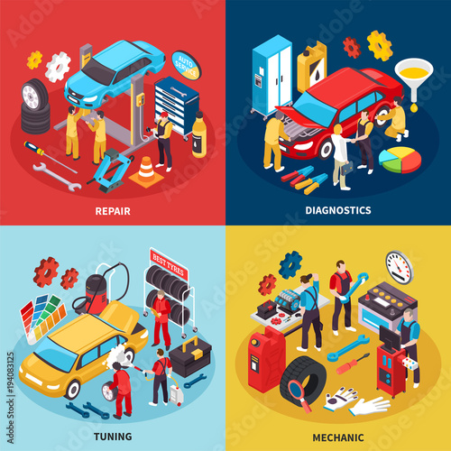  Auto Service Concept Icons Set