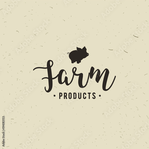 Emblem of Butchery meat shop with Pig silhouette, text The Butchery, Fresh Meat, farm products. Logo template for meat business - farmer shop, market, restaurant or design - banner, sticker.