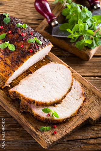 Roasted pork loin with cranberry and marjoram