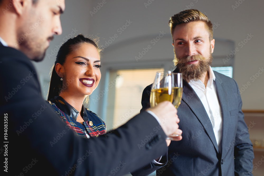 Business people cheering with hands together Business people cheering with hands together