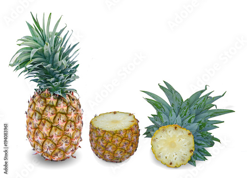 Sections of pineapple isolated on white background