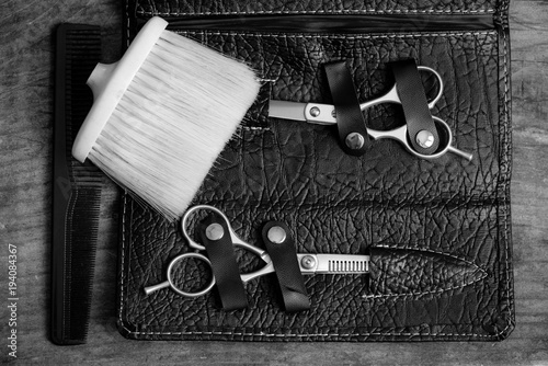 hairdresser tools - black and white photo