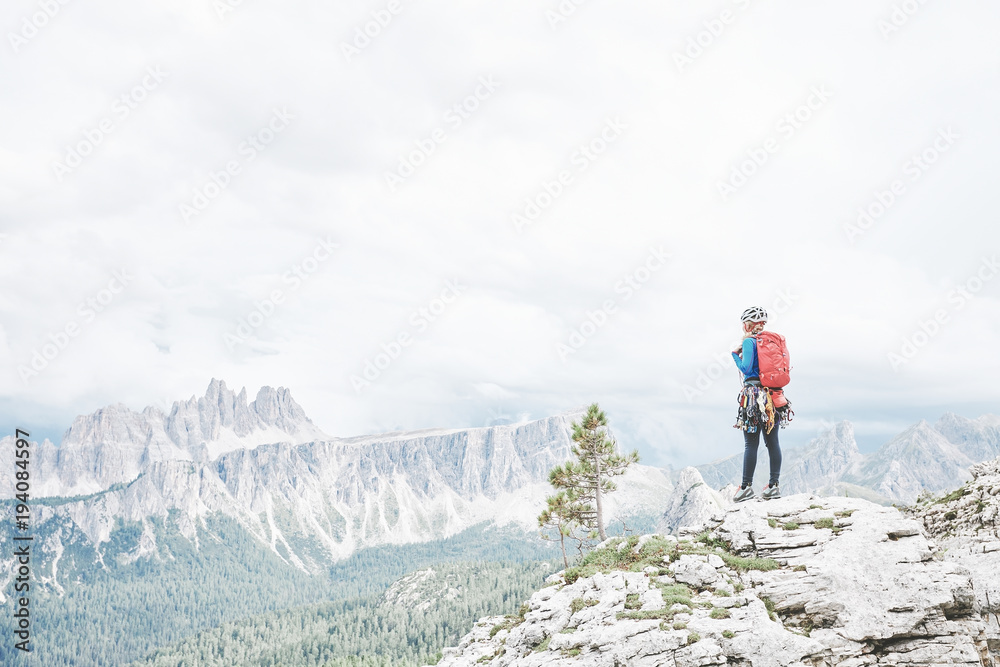 Fototapeta premium Rock climber in Dolomites