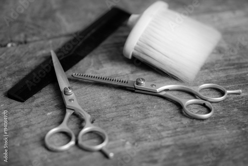 hairdresser tools - black and white photo