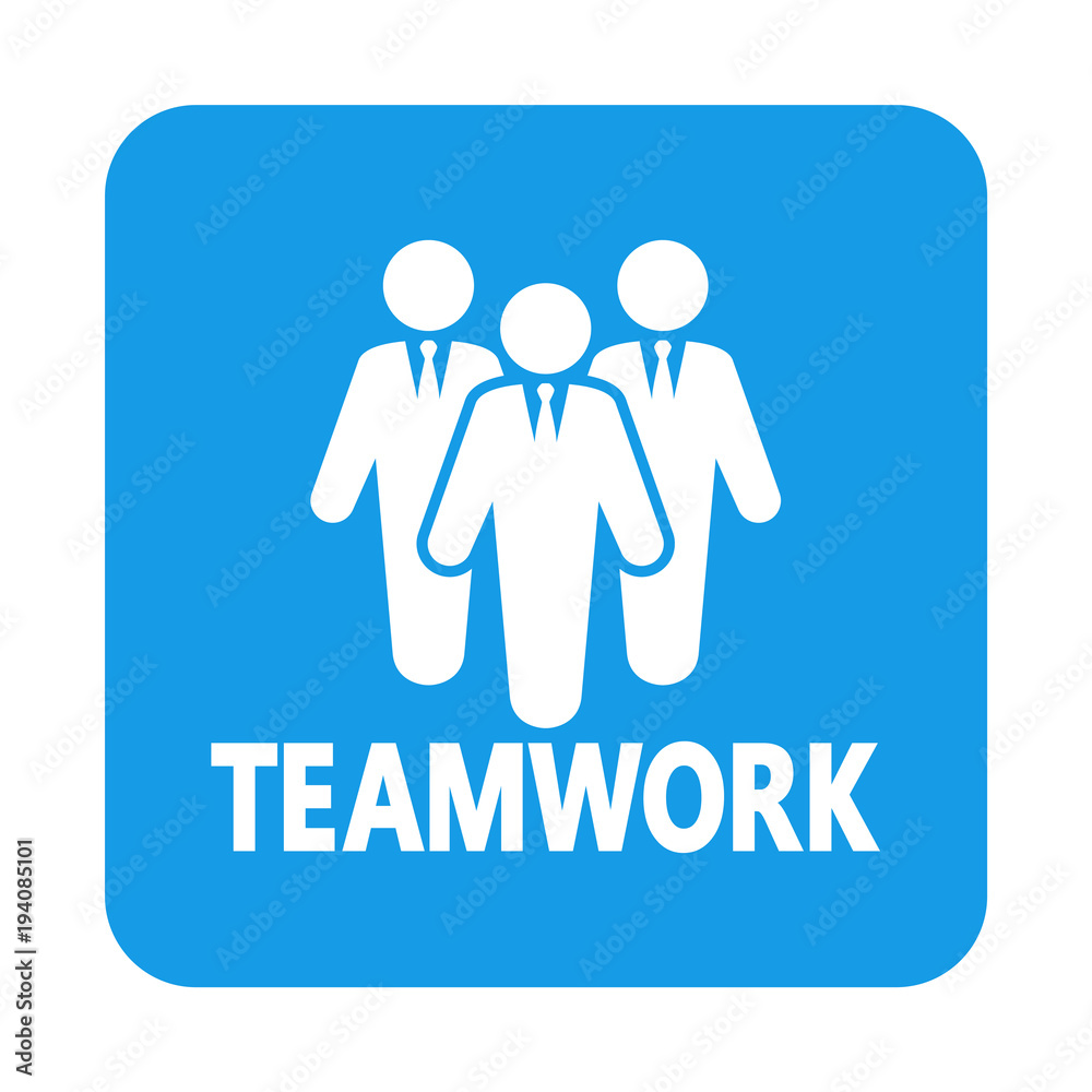 Icono plano TEAMWORK en grupo de trabajo en cuadrado azul Icono plano TEAMWORK en grupo de trabajo en cuadrado azul